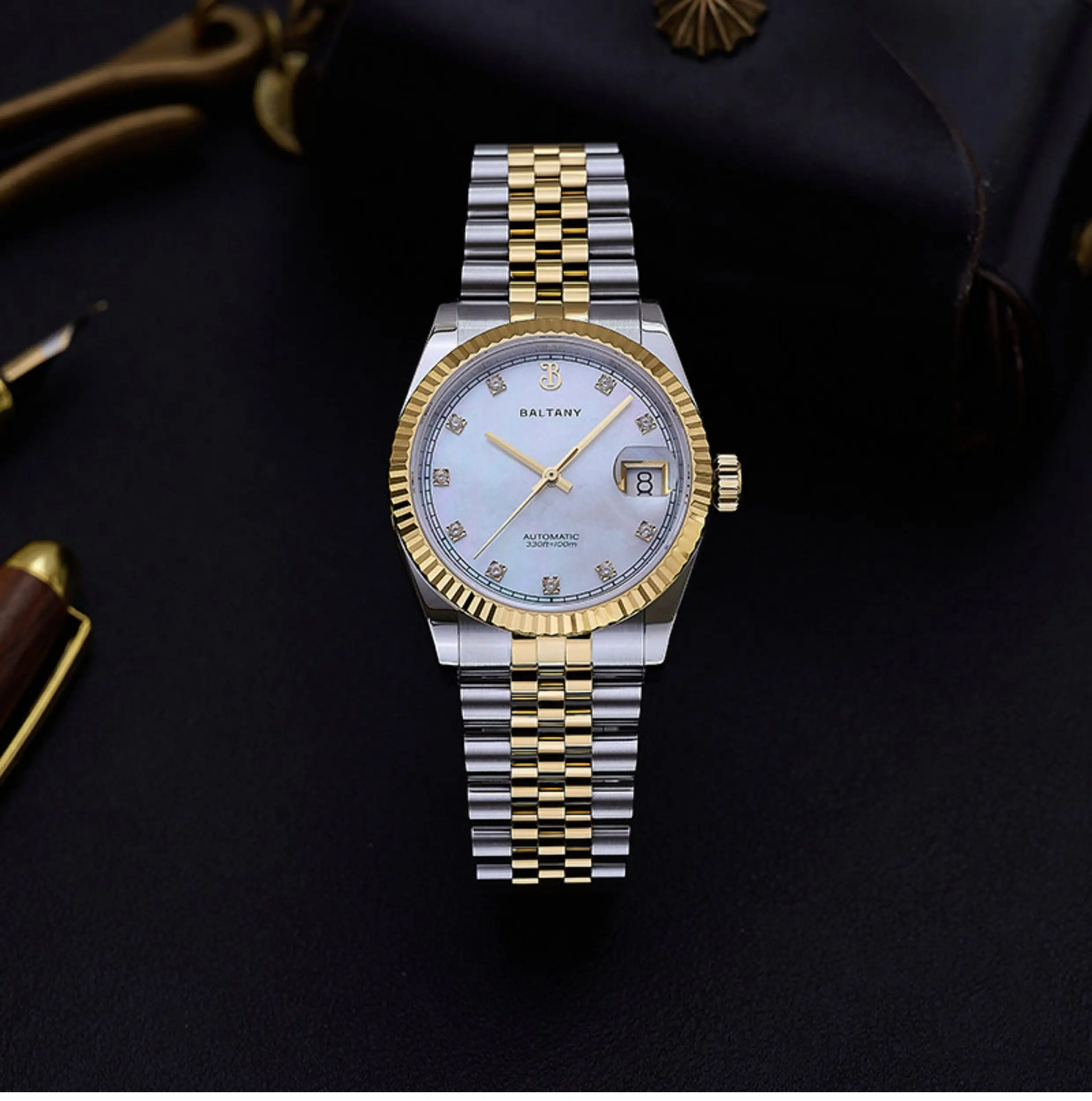 Baltany Men Automatic Watch 36mm Pilot Mechaical Wristwatch Sapphire Mirror 10Bar Waterproof Luminous ST2130