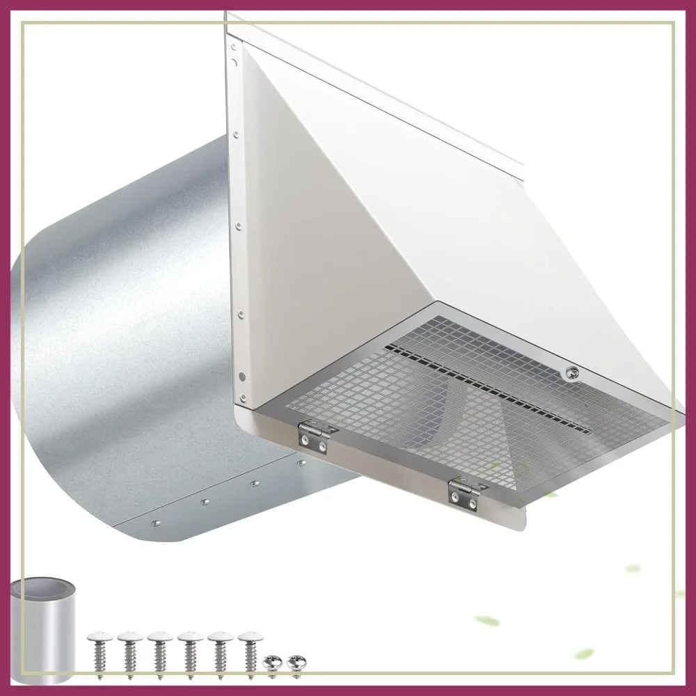 

8 Inch Hooded Wall Vent with Screen and Damper, Galvanized Steel, White for Kitchen, Dryer, Exhaust