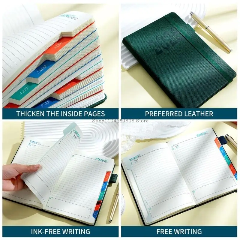 2026 Daily Planner 360 Pages Elastic Strap Closure Hardcover Academic Planner for Business Meeting Notes Daily Planning
