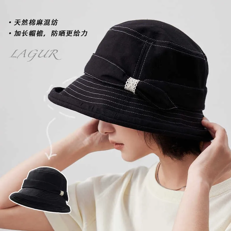 Cotton and linen blend Hepburn hat fisherman lace new women's versatile