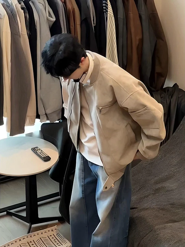 

Мужская куртка-пилот из искусственной кожи в американском стиле, весенне-осенняя, свободного кроя, повседневная, в бейсбольном стиле, Cleanfit, верхняя одежда премиум-класса