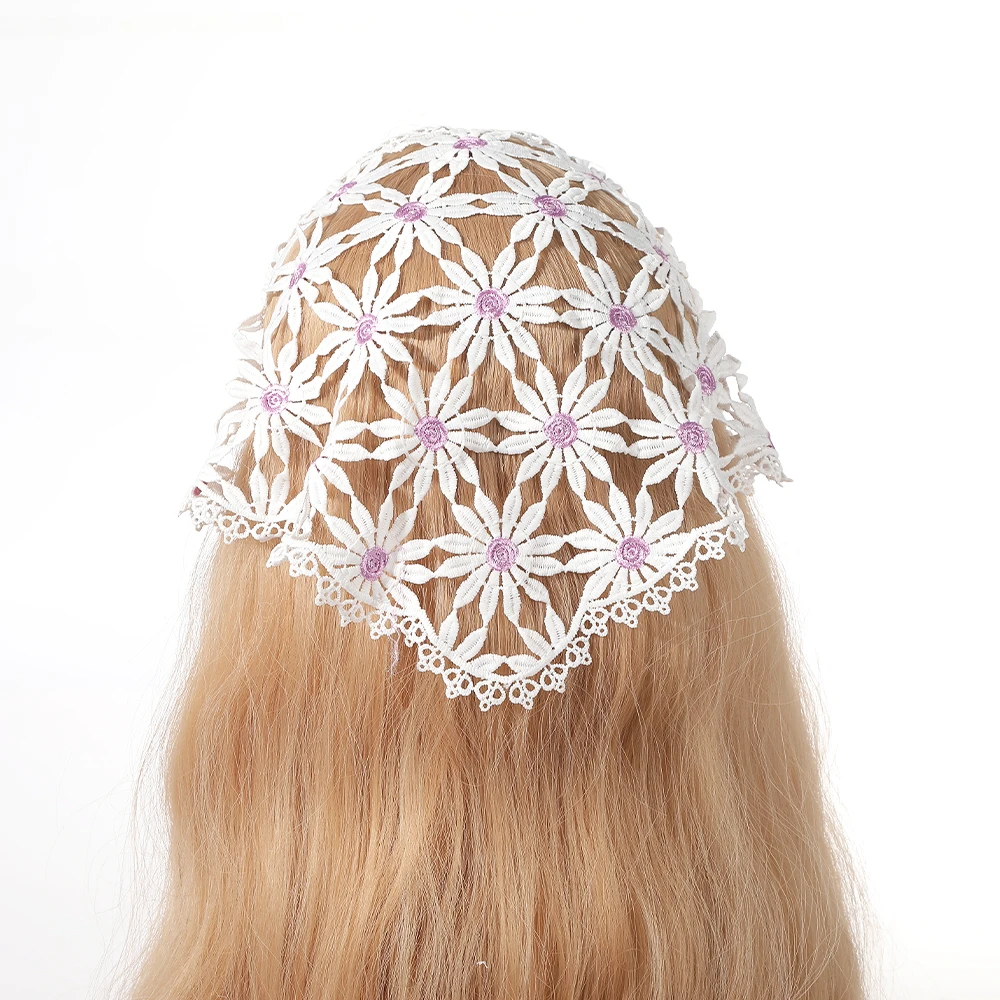 Knitted Triangle Scarf Headbands Women Hollow Little Daisy Flower Hair Band Turban Bandana Fashion Hair Accessories