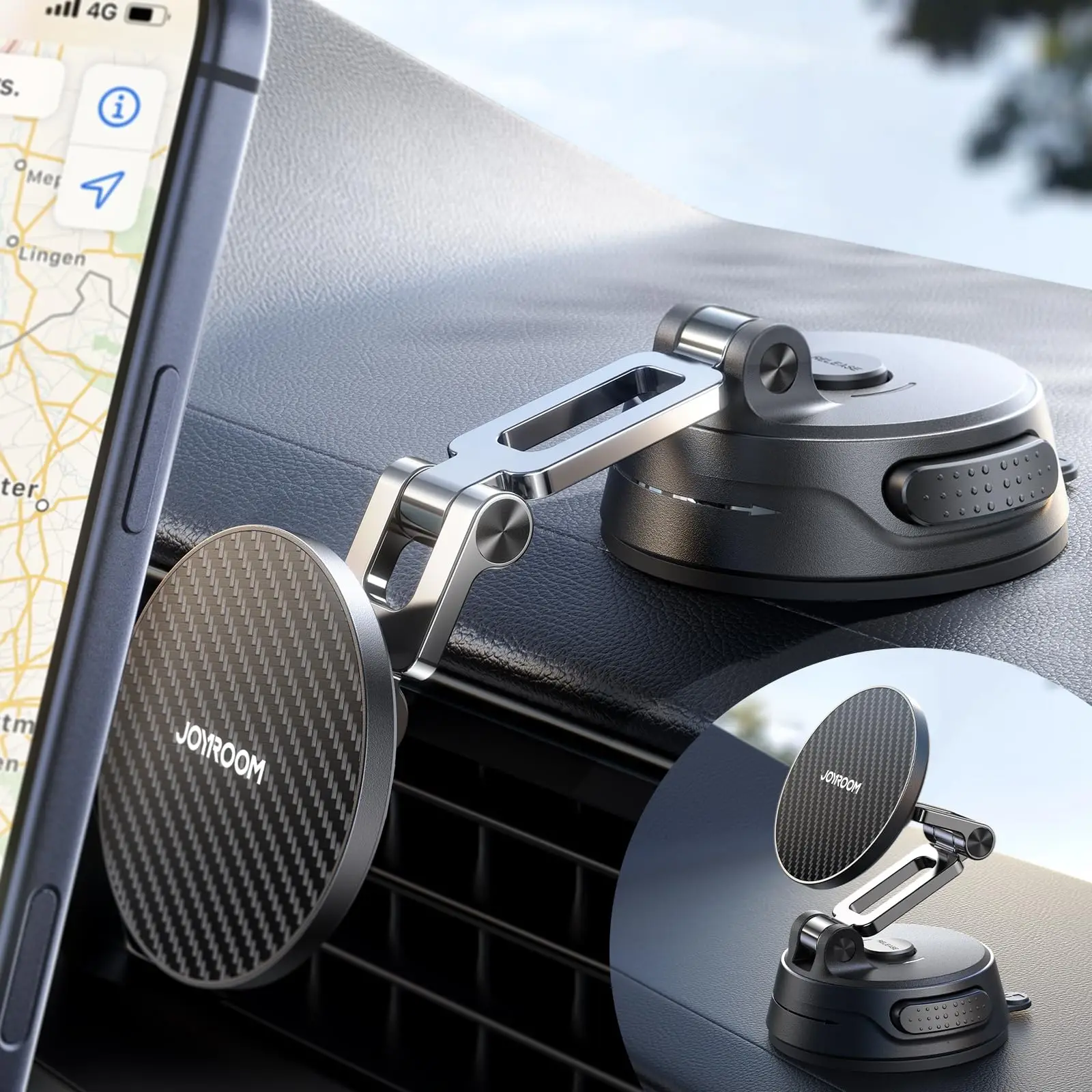 

Car Phone Holder, [Tri-Fold] MagSafe Car Mount for Car&Tesla Screen, [Suction Pro+Gel Base] 360° Rotation Car Phone Mount