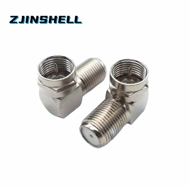 2PCS copper F male plugs to F female right angle 90 elbow satellite antenna adapter coaxial TV connector curved right angle