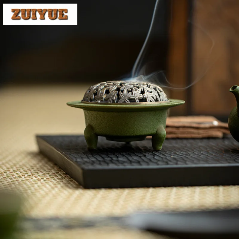 Small Green Tangerine Sprinkle Gold Incense Holder Zen Garden Incense Burners Aromatherapy Censer Tableware Supplies Decoration