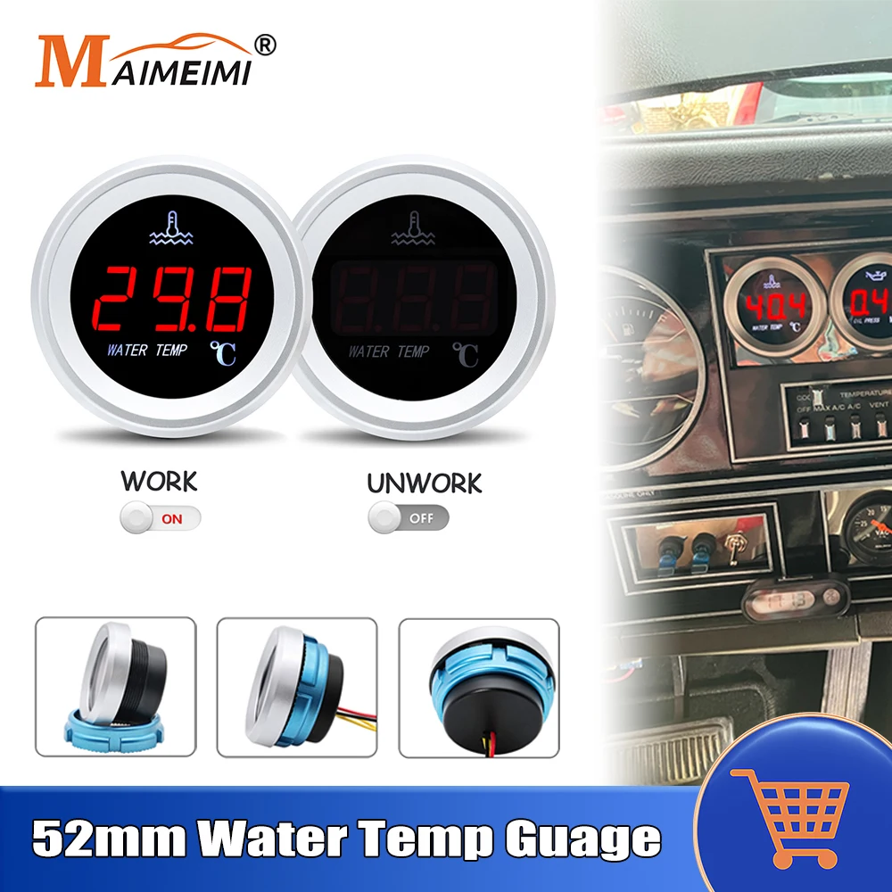 سيارة الرقمية متر 52 مللي متر درجة حرارة الماء مع الاستشعار 1/8 NPT لشاحنة يخت قارب 0-120 ℃ مقياس درجة حرارة الماء مع وظيفة التنبيه #1