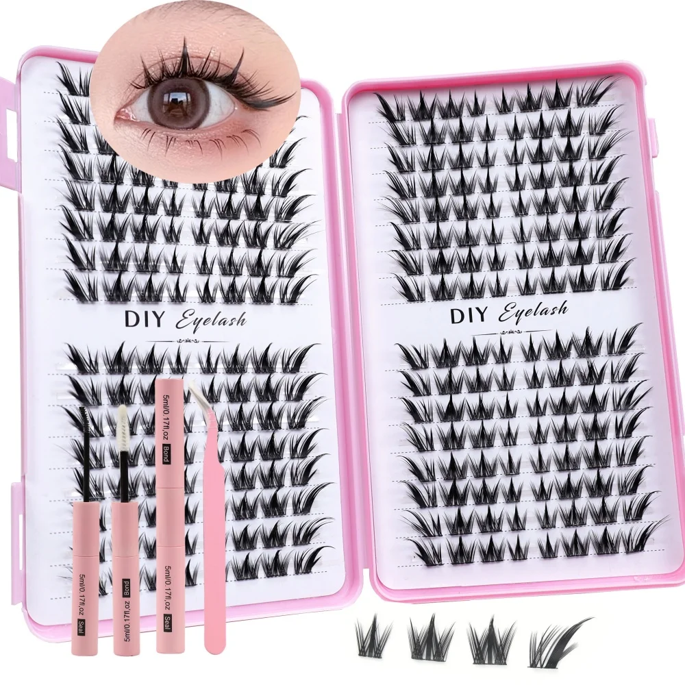 256 cluster false eyelash glue set+double head glue+special eyelash clip, natural appearance anime false eyelashes, C roll