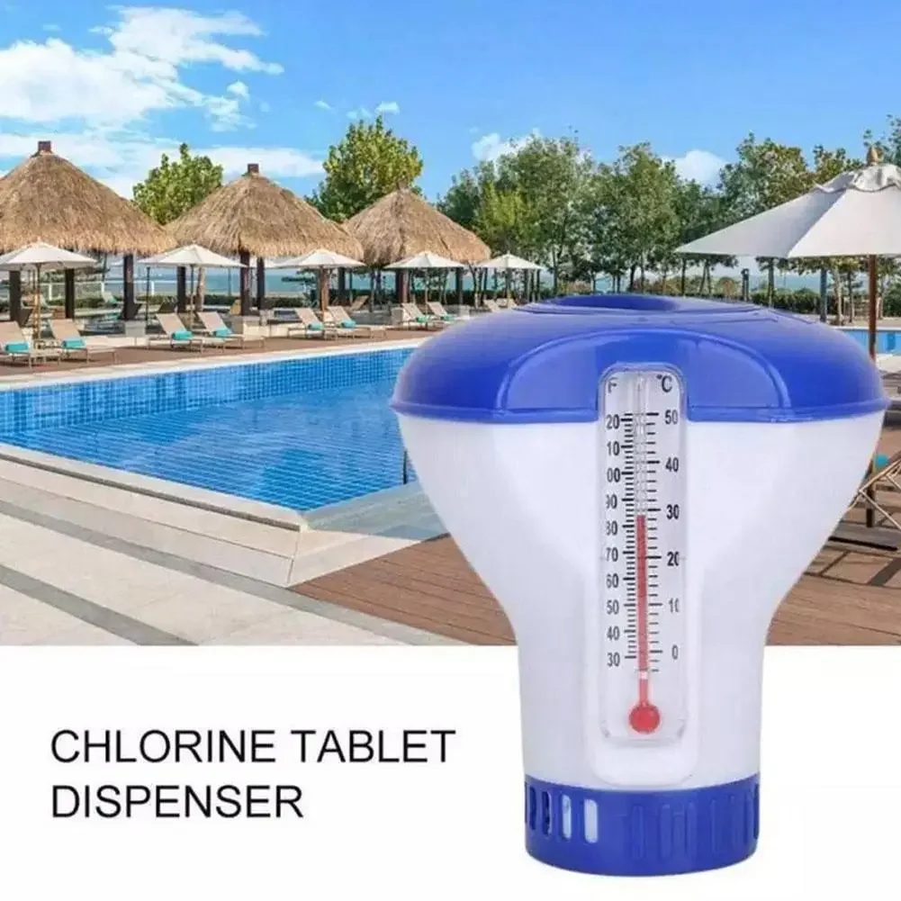 Swimming Pool Floating Chlorine Tablet Dispenser with Thermometer Automatic Pills Disinfecting Box Swimming Pool Accessories