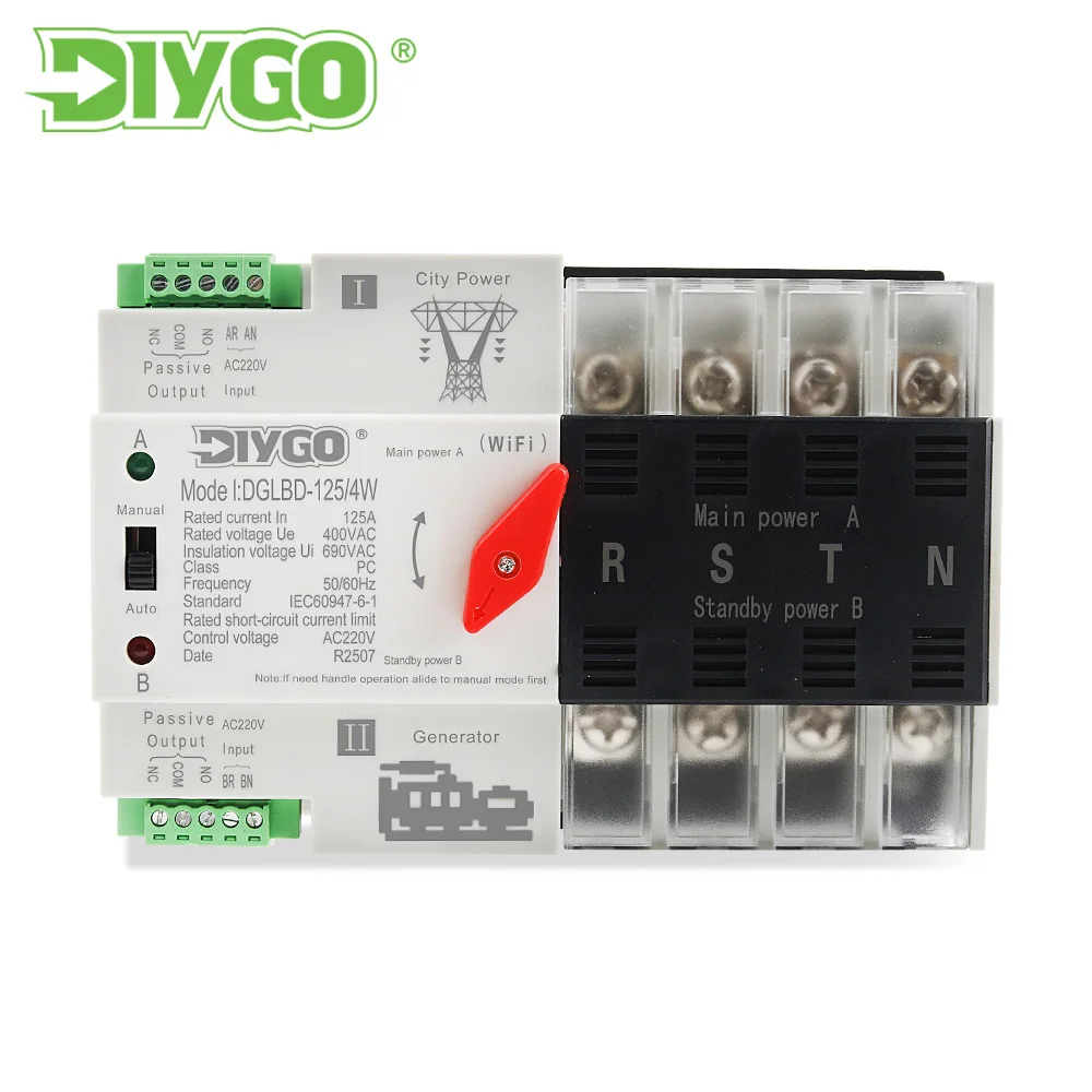 DIY GO eWelink 2P 4P WIFI smart ATS timer 220V Dual Power Automatic Transfer Selector Switch Uninterrupted Remote Control 125A