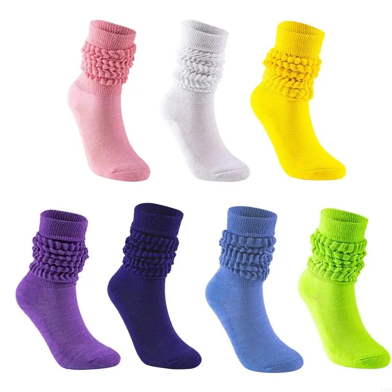 

Y1AC Women Men Multicolor Slouch Boot Socks Casual for Extra Long Loose Stacked Chunky Scrunch Knee High Stockings Ruched Bubble