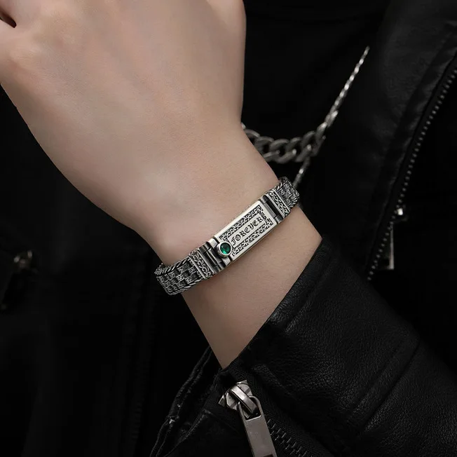 High quality S925 Sterling Silver Punk Vintage Men's lucky bracelet Silver Tide Creative personality jewelry chain Birthday gift