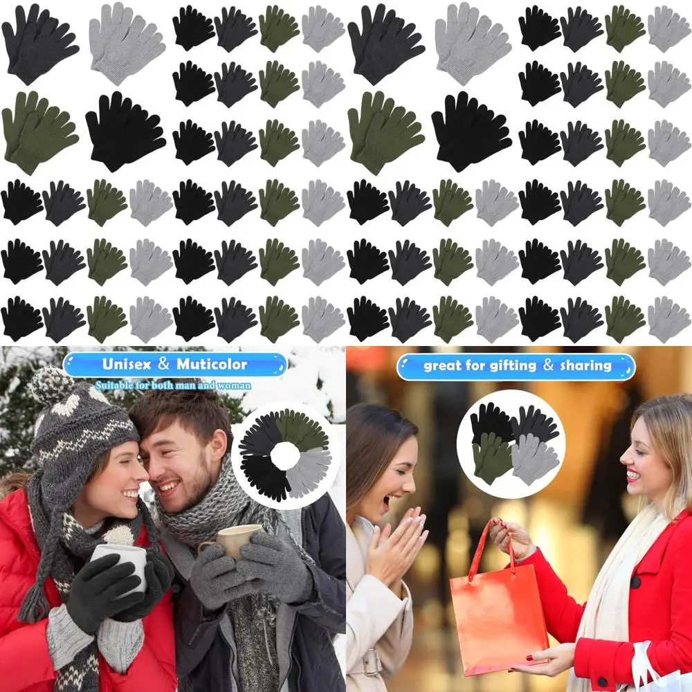 

100 Pairs Bulk Warm Knitted Stretchy Gloves for Winter, Suitable for Men, Women, and Charity Donations