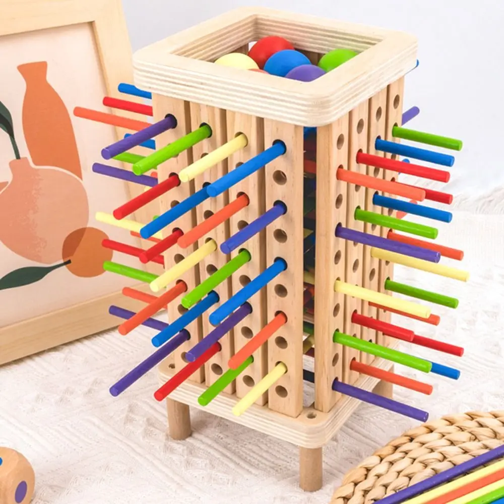 42/16 Colourful Sticks Wooden Stick Board Game Educational Dice Montessori Ball Dropping Game 6 Balls Fine Motor Development