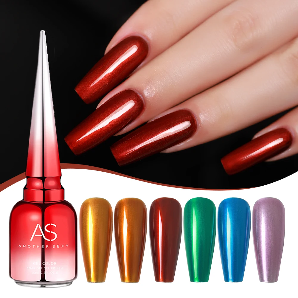 

AS 6 Colors 15ml Mirror Gel Nail Polish Long asting Quick drying Metallic Gold Silver Red Semi Permanent Varnish Nail Art Vernis