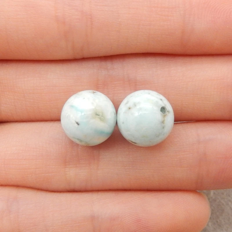 

Пара круглых бусин Larimar, пара драгоценных камней, компоненты ювелирных изделий, бледно-синий и белый, 2 шт. 10–2,4 г