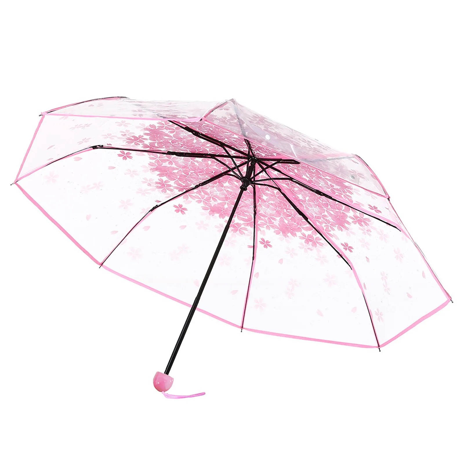 Transparent Clear Umbrella    3 Fold Umbrella Pink, Green, Blue, And Purple Flowers, Transparent And Sunny Umbrellas