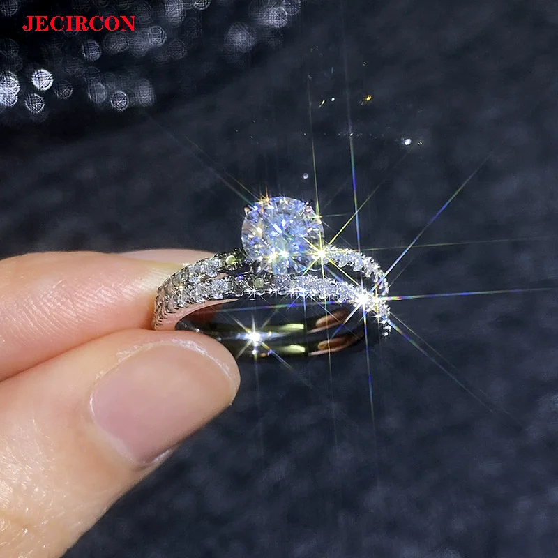 

JECIRCON Женское кольцо с муассанитом из стерлингового серебра S925, легкое роскошное корейско-японское двойное кольцо из муассанита, штабелируемое кольцо