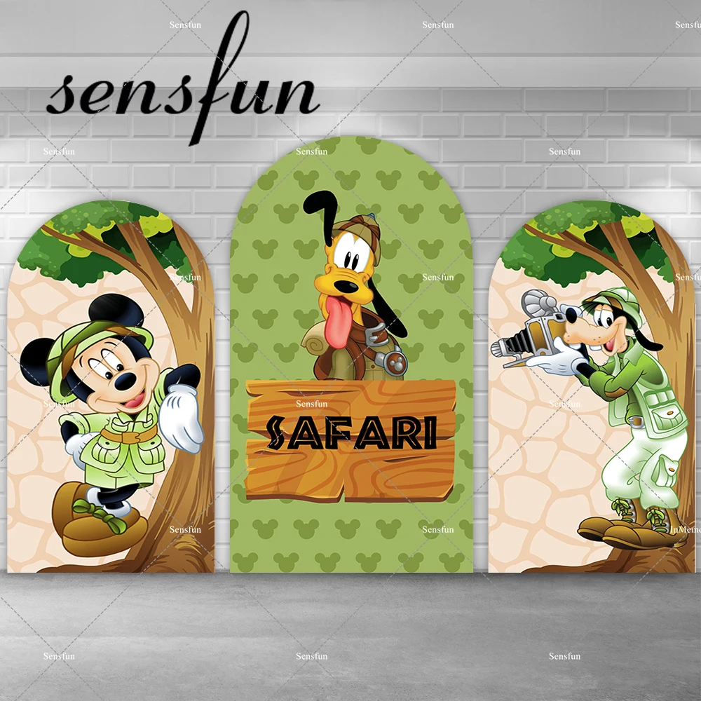 Forest Safari Mickey Goofy Arch Backdrop For Boys Birthday Party Backdrop Cover Kids Baby Shower Photography Backgrounds Custom