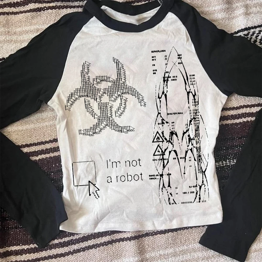 Cute Pattern Long-sleeve Clothes Aesthetic Street 2000s Graphic Long-sleeve Tops Gothic Emo Printing Long-sleeve T-shirts Y2k