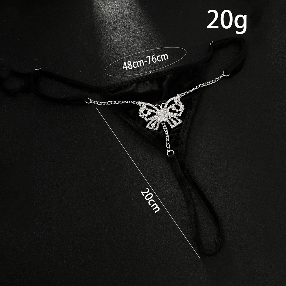 Stonefans Sexy Butterfly Chain Thong Panties Beach Outfit for Women Summer Rhinestone G String Underwear Chain Jewelry Swimwear