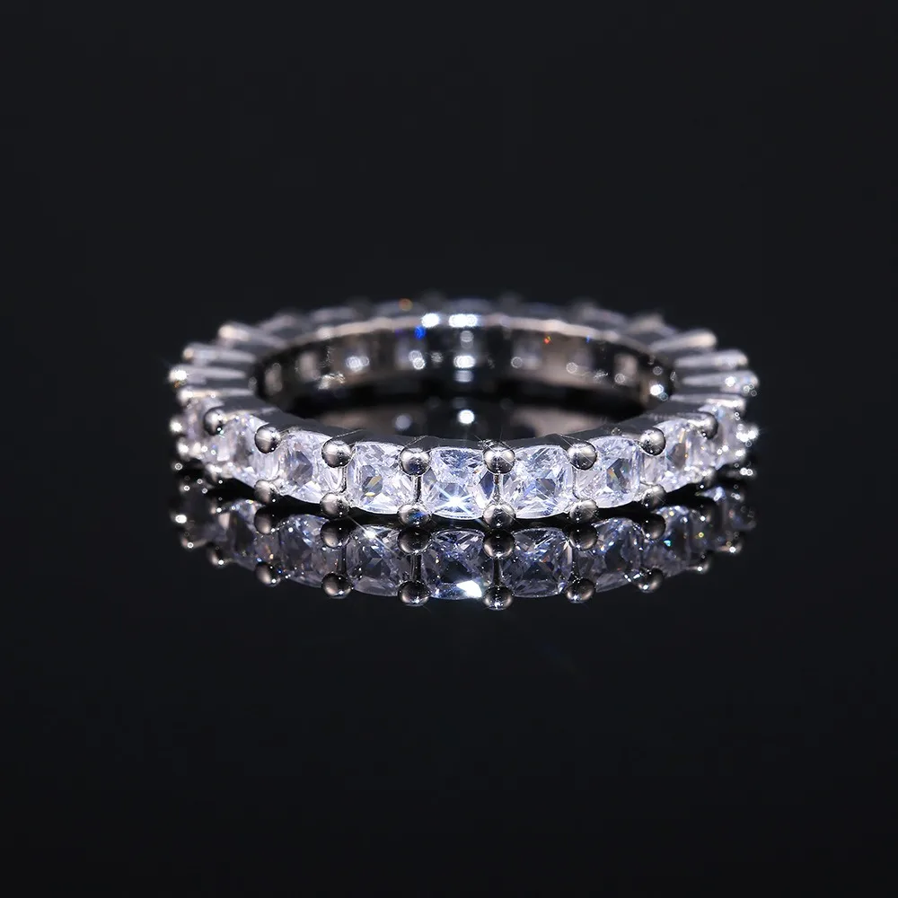 Trendy Temperament Geometry Sliver Color Fully Inlay 5A Zircon Rings for Women Korea High Quality Stainless Steel Finger Jewelry
