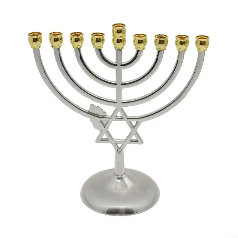 Nine-headed Candlestick Crafts Ornaments Israeli Hanukkah Golden Leaf Candlestick view 5