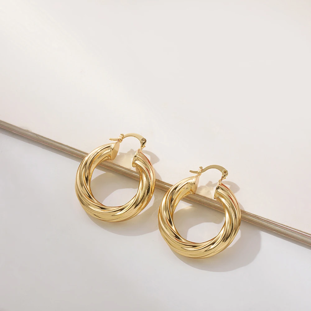 Minimalist Round Twisted Hoop Earrings for Women Classic Gold Color Metal Twined Circle Ear Buckles Statement Jewelry Party image 6