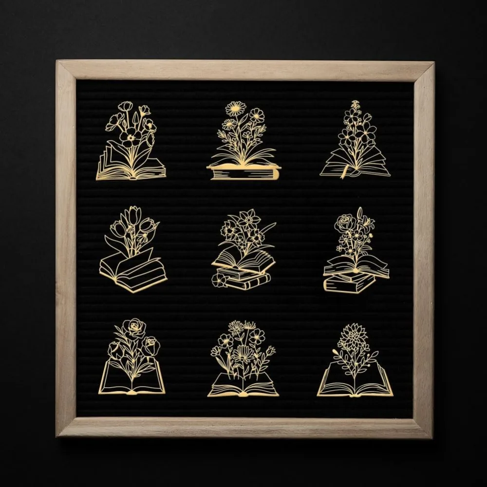 9Pcs 1.6x1.6 Inch Metal Stickers Book Metal Sticker Self Adhesive Flower Book Stickers Books Theme Epoxy Sticker Pyramid Decals