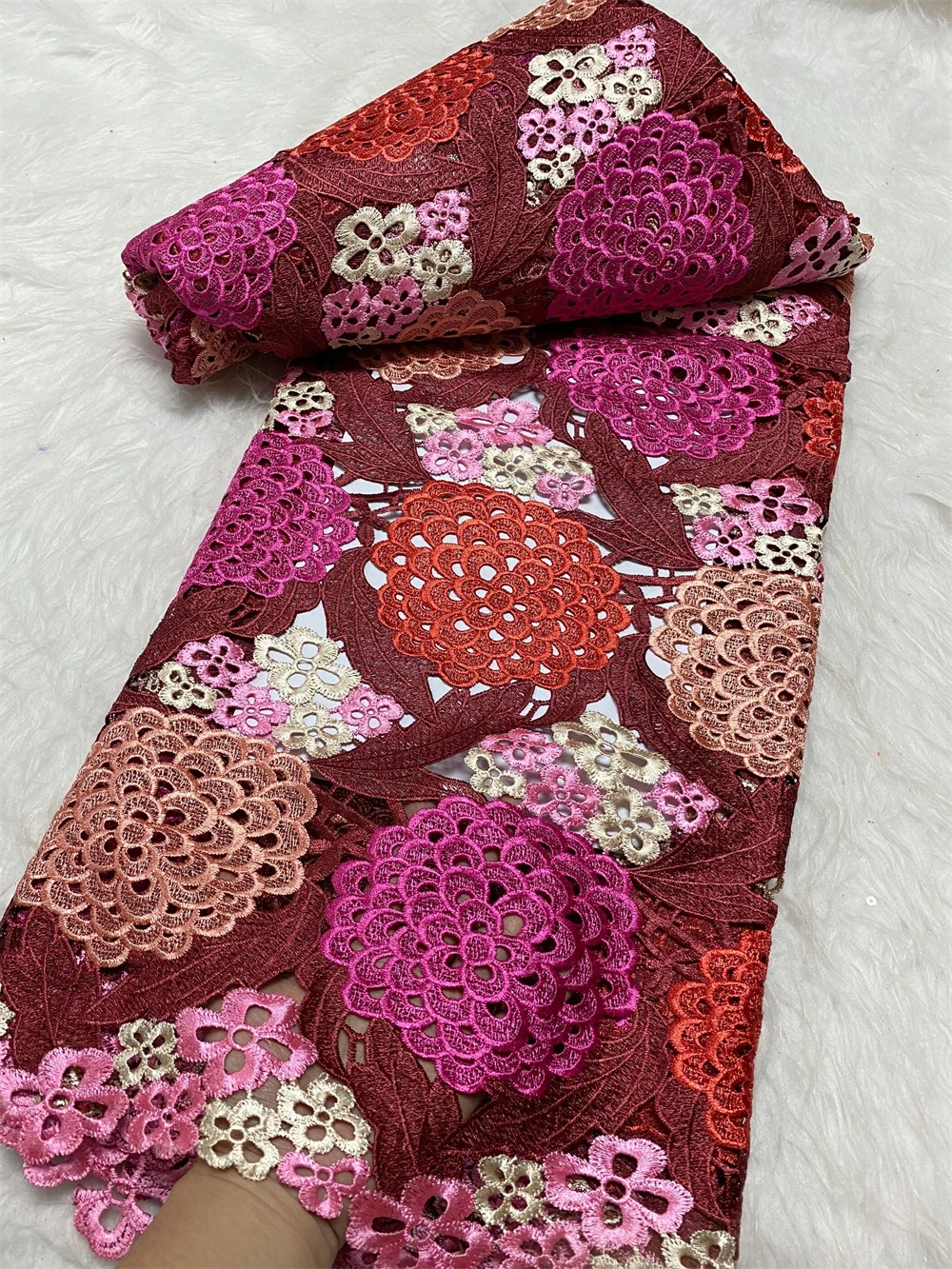 

2025 Africa Nigerian Tulle Lace Fabric Damask Cotton High Quality Pure Embroidery for Dress Sewing Wedding Party JH073 5Yards