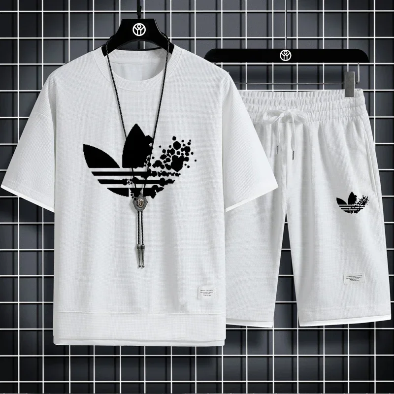 

2025 Summer fashion men's breathable T-shirt + jogging shorts two-piece outdoor basketball training men's casual sportwear set