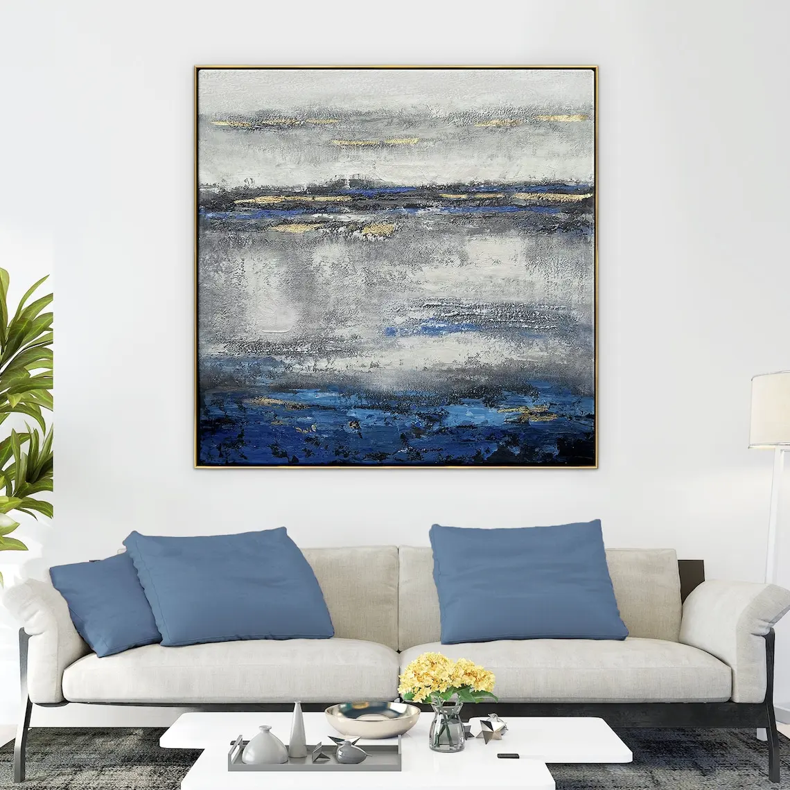 Textured Handmade Painting Original Art Beach Wall Art Work Secrets of The Sea Oil Painting Silver Blue Color Canvas Painting