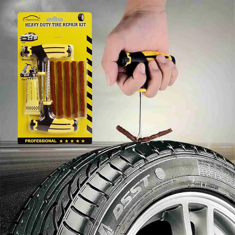 Car Tire Repair Tool Kit Emergency Repairing Tool with Repairs Rubber Strips Tire Quick Repairing Set Tire Puncture Tool