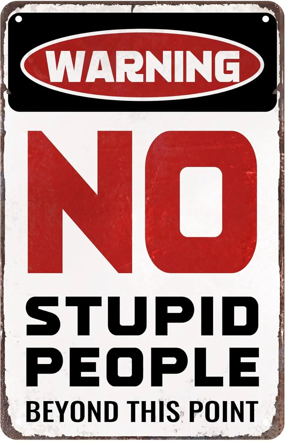 Warning Sign - No Stupid People Beyond This Point - Funny Metal Posters Retro Decor Vintage Tin Sign Wall Plaque Bar Garage sign