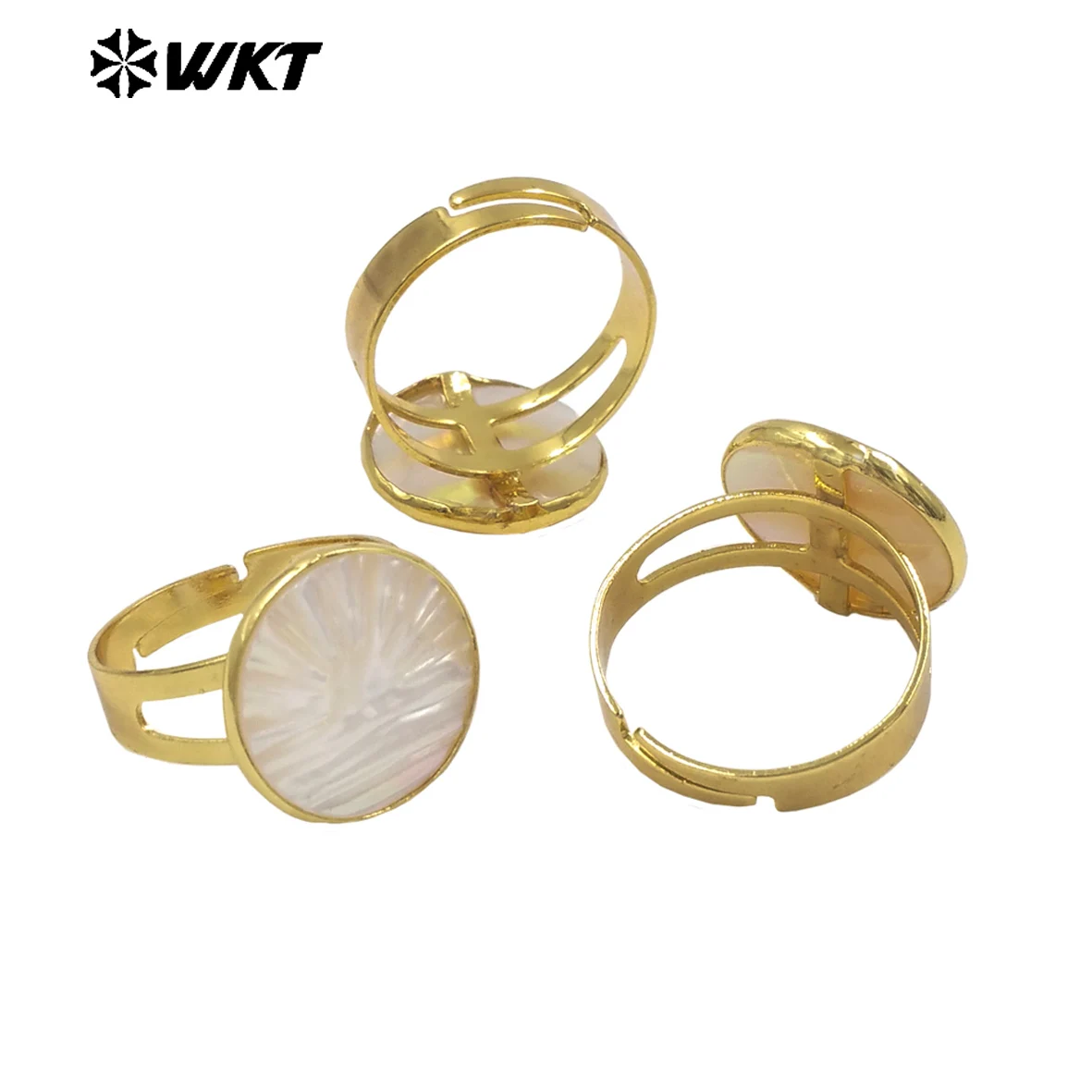 WT-MPR171 Mother Of Pearl Shell Round Shape US8 Ring With 18k Real Gold Plated For People Cultured Festival