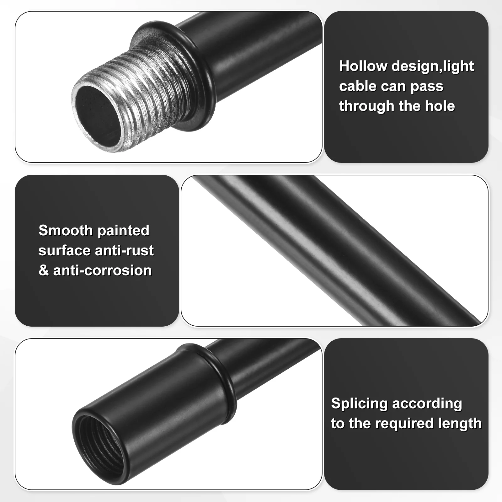 6Set Straight Pipe Lamp Stem Kit 40-250mm Long M10 Double End Thread Rod With Coupling Sleeve Nuts for Table Lamps/Chandeliers