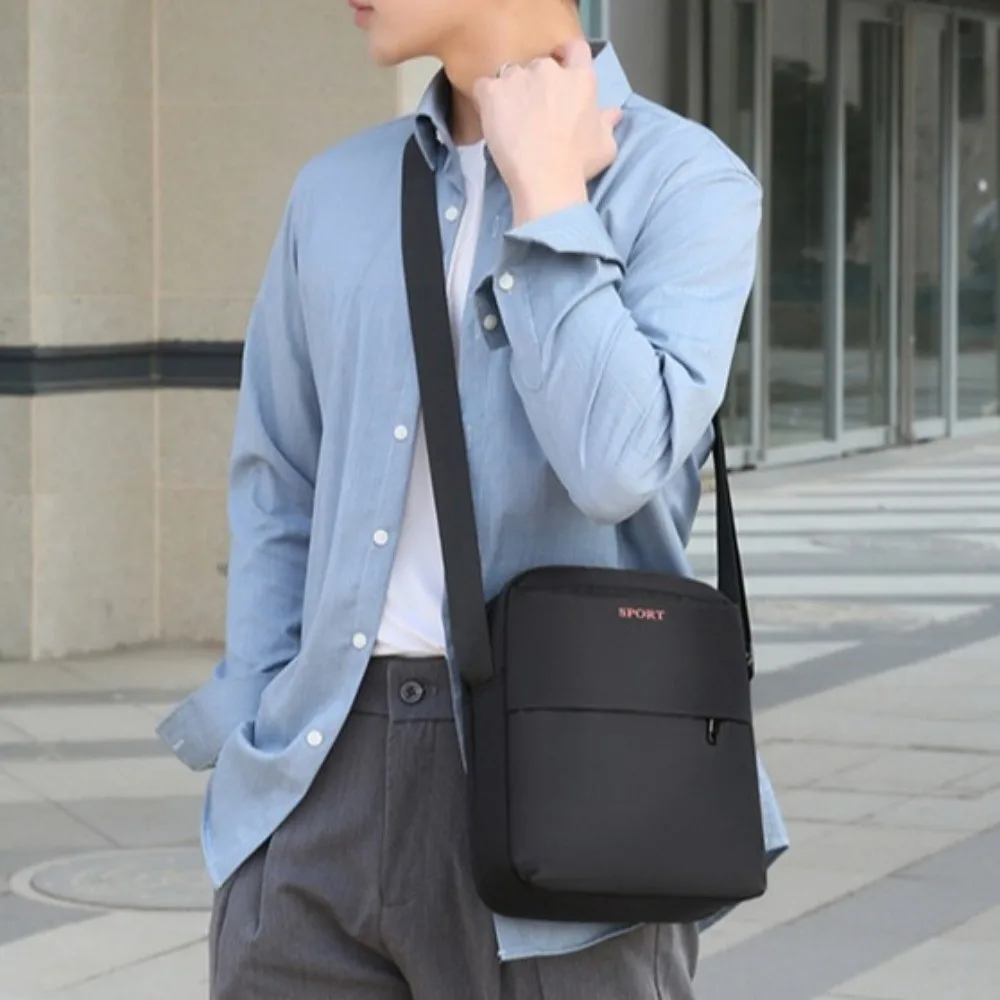 

Solid Color Men Crossbody Bag Lightweight Multi-pockets Business Shoulder Bag Waterproof Multi-function Small Square Bag Men