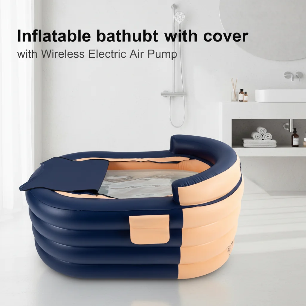 

Надувная ванна с крышкой, складная ванна для взрослых с беспроводным электрическим насосом для спа-процедур для взрослых и детей, сине-оранжевая