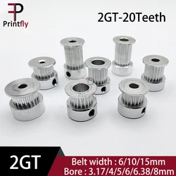 Printfly 2gt 20 dentes gt2 polia cronometrando 2m largura da correia 6/10/15mm diâmetro 3.17/4/5/6/6.35/8mm para 2gt para polia linear