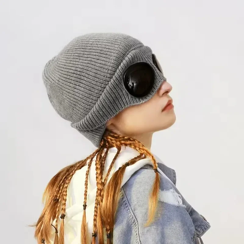 Knitted Goggles Hat Windproof Warm Woolen Hats Elastic Soft Warm Anti-slip Ear Protection Unisex Crew Hat For Men and Women