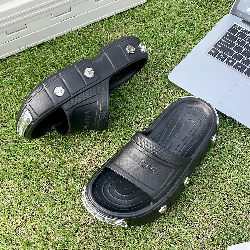 

Shoes For Women 36-45 Punk 5cm Platform Slippers Street Designer Decorative Sandals Summer Popular Men's Flat Casual Shoes
