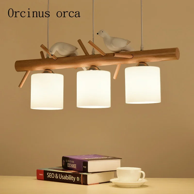 

The Nordic modern minimalist Bird chandelier Restaurant bedroom Japanese creative wooden decorative chandelier