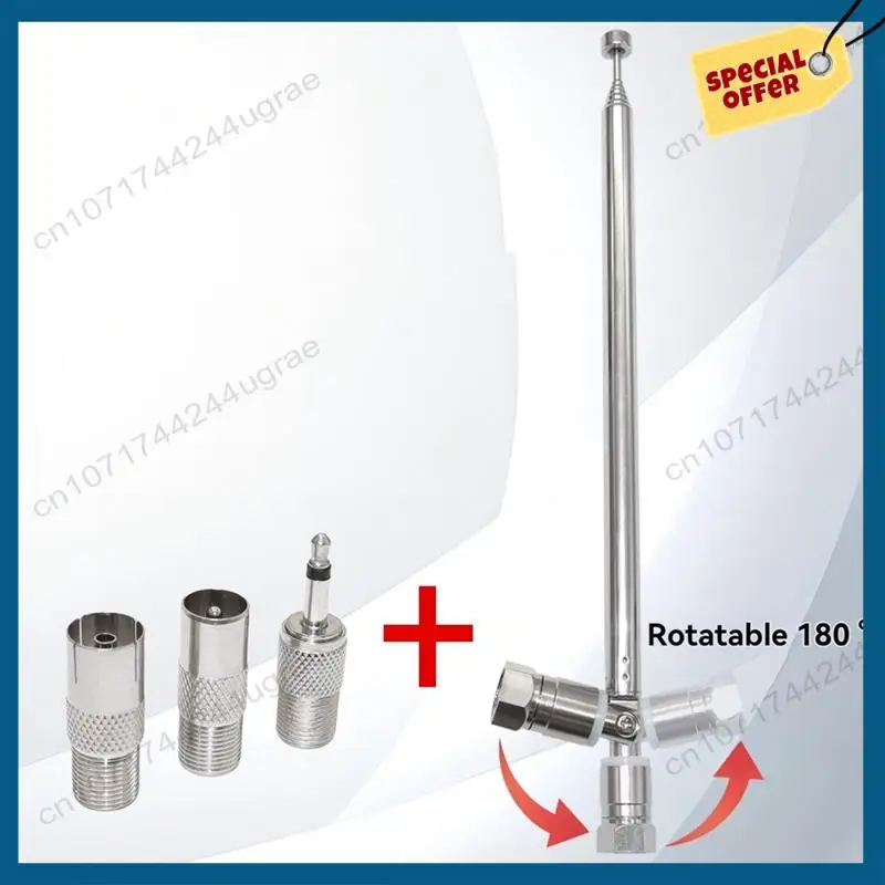 -A15I 1Set Telescopic FM Radio Antenna Rod Antenna 3.5Mm Adapter MAV Stereo Receiver F Type Male Plug 7 Sections Antenna