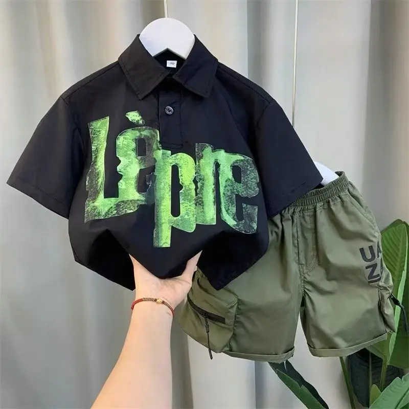 

Summer Teenage Boy Clothes Set Children Letter T-shirts & Shorts 2pcs Suit Kids Fashion Boys Polo Top & Bottom Outfits Tracksuit