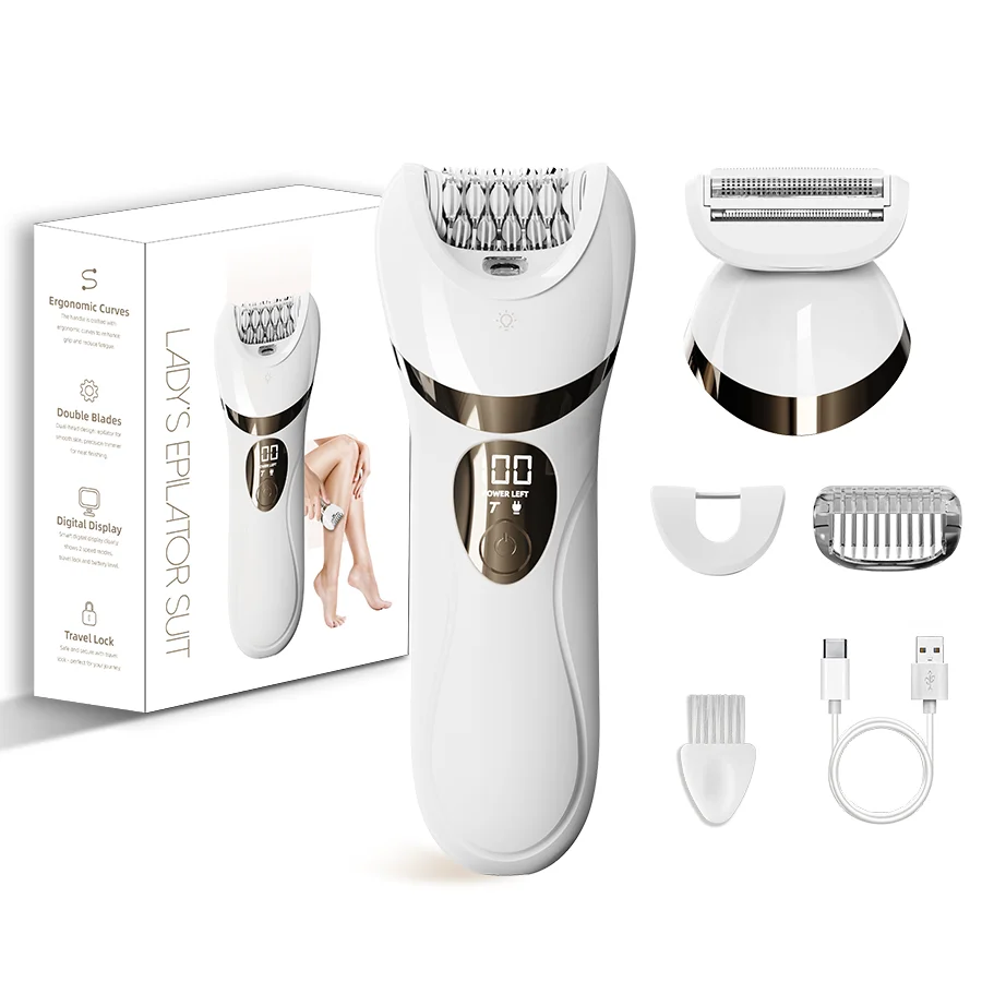 Women Epilator, 2 in 1 Electric Epilator and Shaver with LED, Body Hair Removal Women Shaver & Trimmer, Wet and Dry