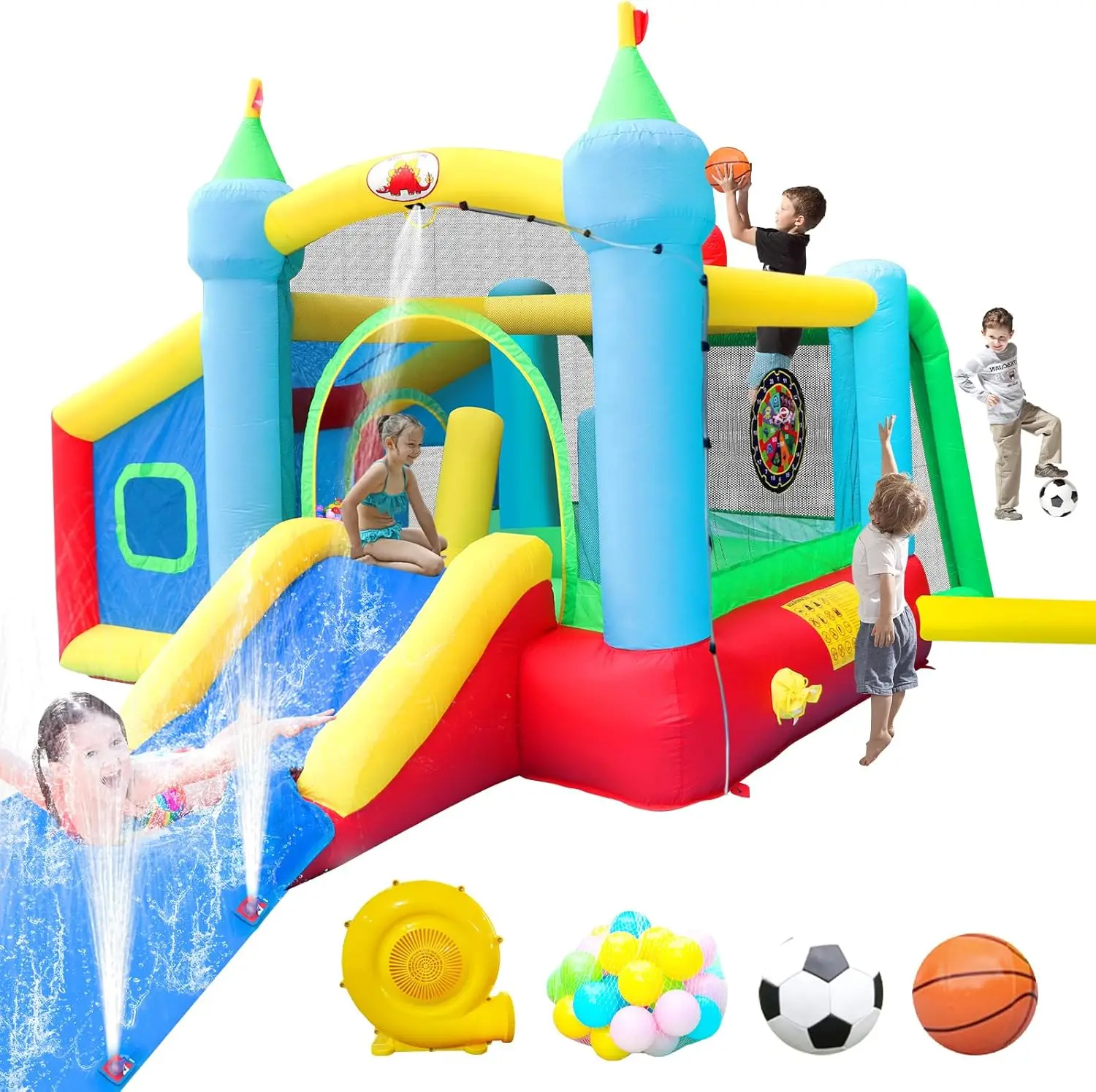 

Jumping Castle Slide with Blower, Kids Bouncer with Ball Pit, Dart Target