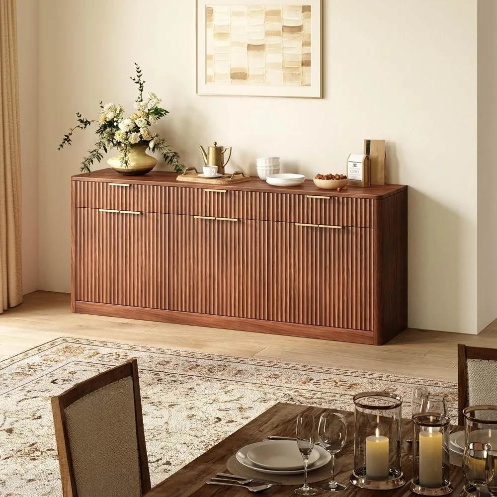 67-Inch Fluted Walnut Sideboard Cabinet 4