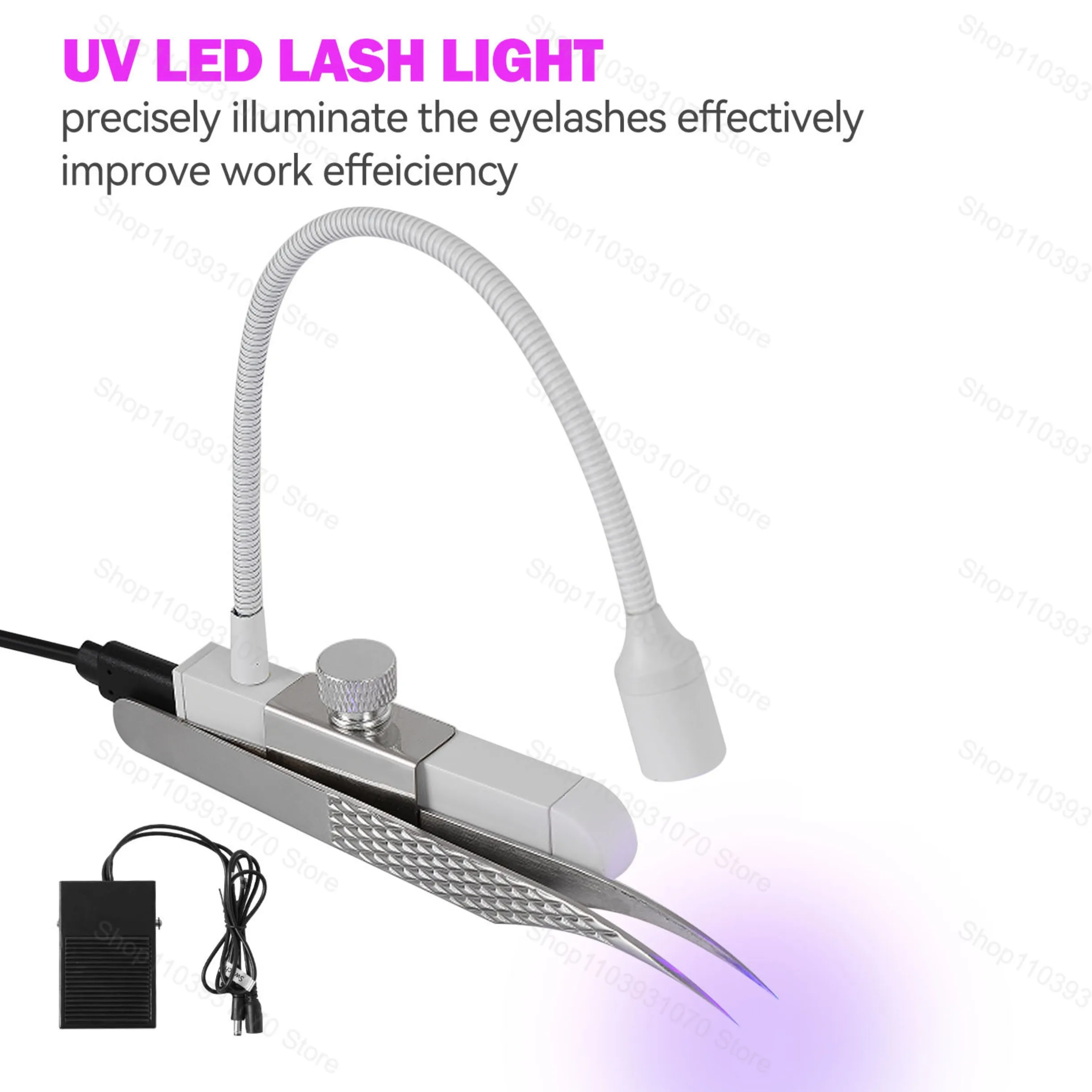 Pince à épiler portative lampe à LED pince à cils à durcissement rapide colle UV pour ongles Gel colle à cils avec pédale adaptée