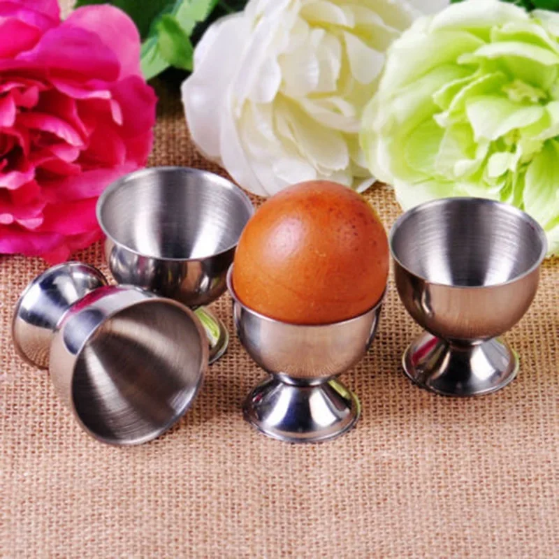 

Stainless Steel Egg Cups Holder Soft Stand for Boiled Tabletop Kitchen Tool Set Round Silver Eggs