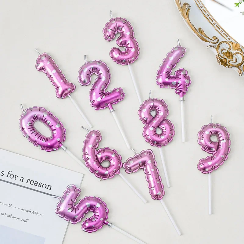 

Rainbow Number Candle Digital 0-9 Birthday Party Decor Pink Balloons Gradient Candles Birth Wedding Anniversary Candle