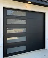 Waterproof Automatic Garage Door Black Aluminum Framed Frosted Glass Sectional Residential Garage Screen Door with Motor